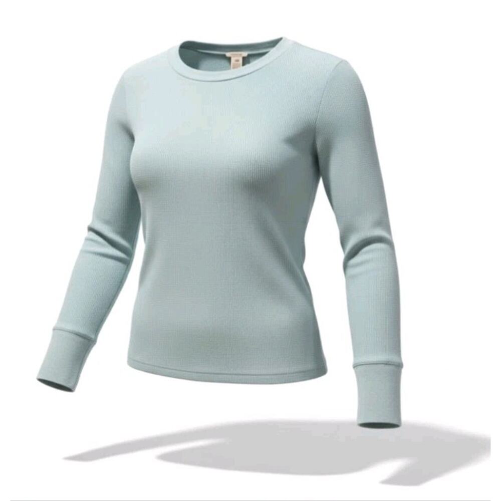 Sundance Teal Ribbed Chunky Cuff Waffle Knit Thermal Top Long Sleeve | XL EUC